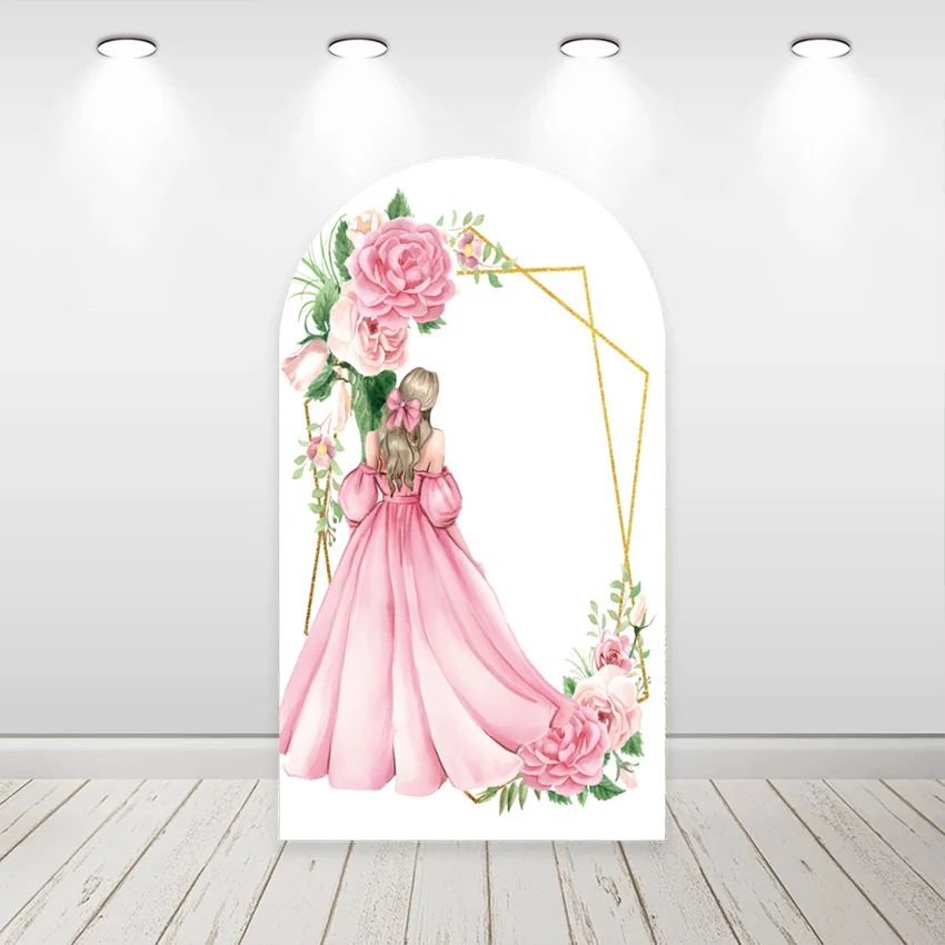 Mehofond Custom 2-Sided Quinceanera Princess Dress Sweet 15th Girls Birthday Party Covers Chiara Arch Background Decor Backdrop