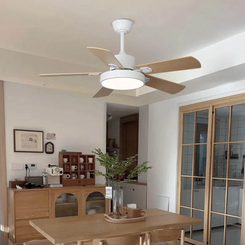 DC frequency conversion Nordic simple ceiling fan light, modern log fan light