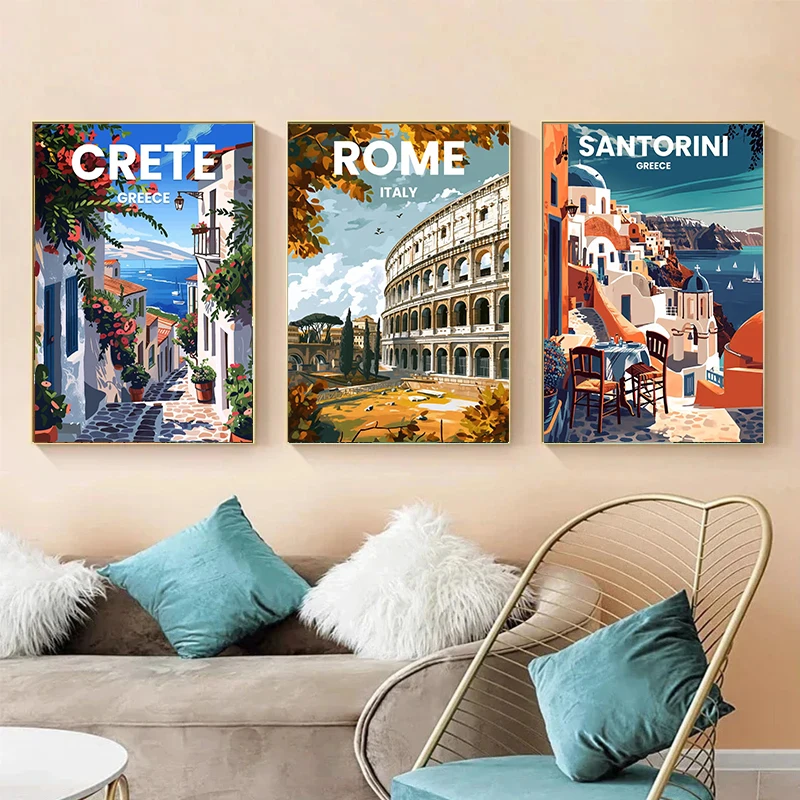 الشمال خمر مدينة السفر المشارك لندن باريس روما المشهد التوضيح حائط لوح رسم صورة فنية ديكور المنزل كوادروس #2