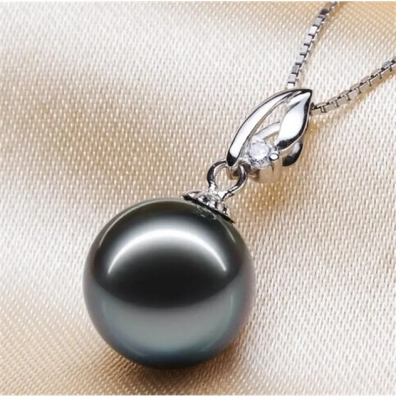 10-11MM Natural South Sea Black Pearl Pendant Necklace Gift Sterling Silver 925