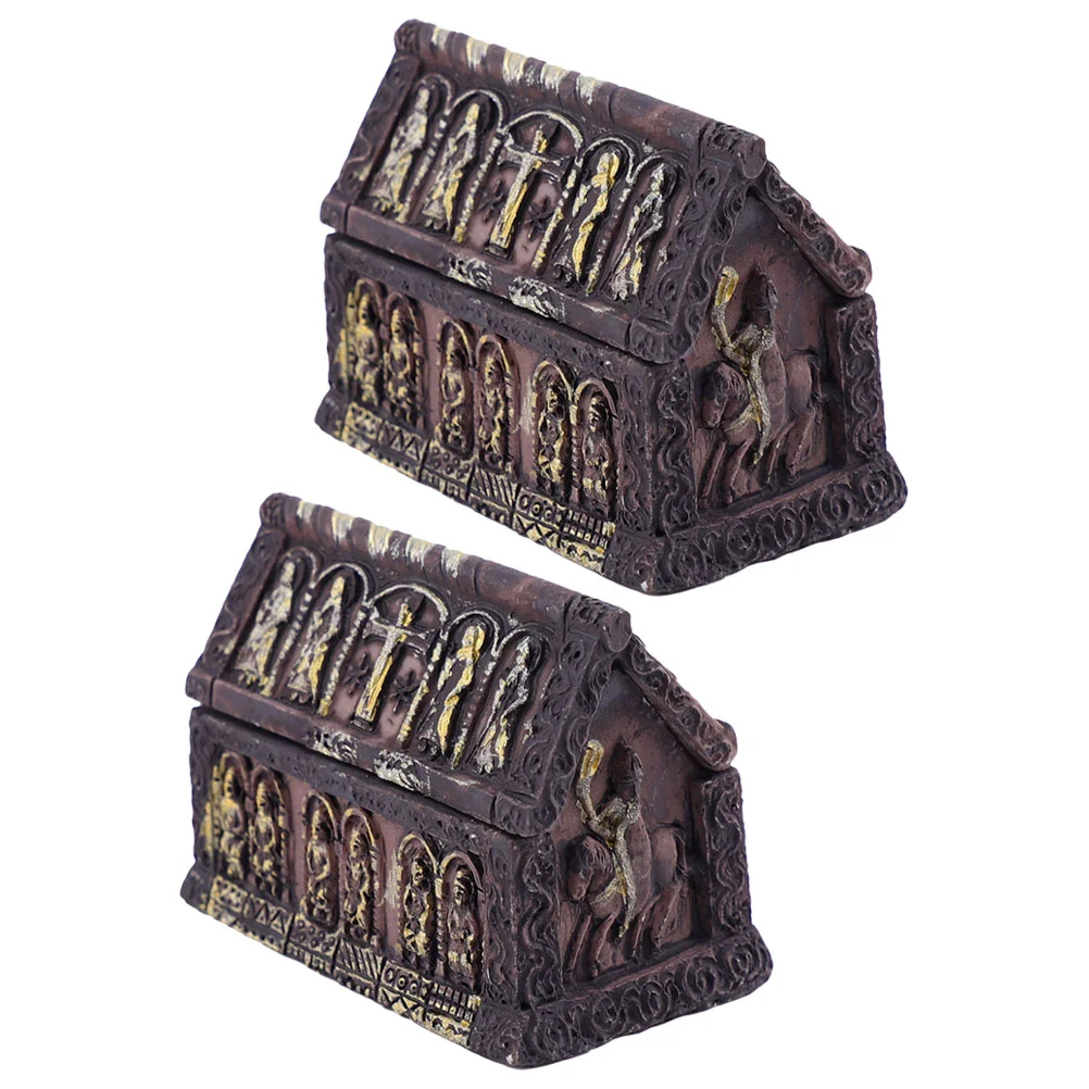 Resina Halloween Coffin Box, Adornamentos de Halloween, Micro Landscape Decor, Desktop Charme, Ornamentos em Miniatura, Layout de Cena, 2 Pcs