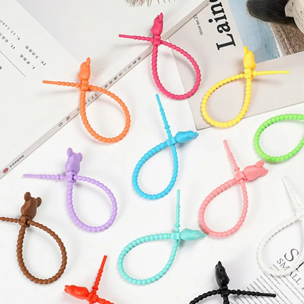 10pcs Flowers Silicone Tie Candy Colors Reusable Live Buckle Cable Ties Silicone Material Bag Accessories Lanyard