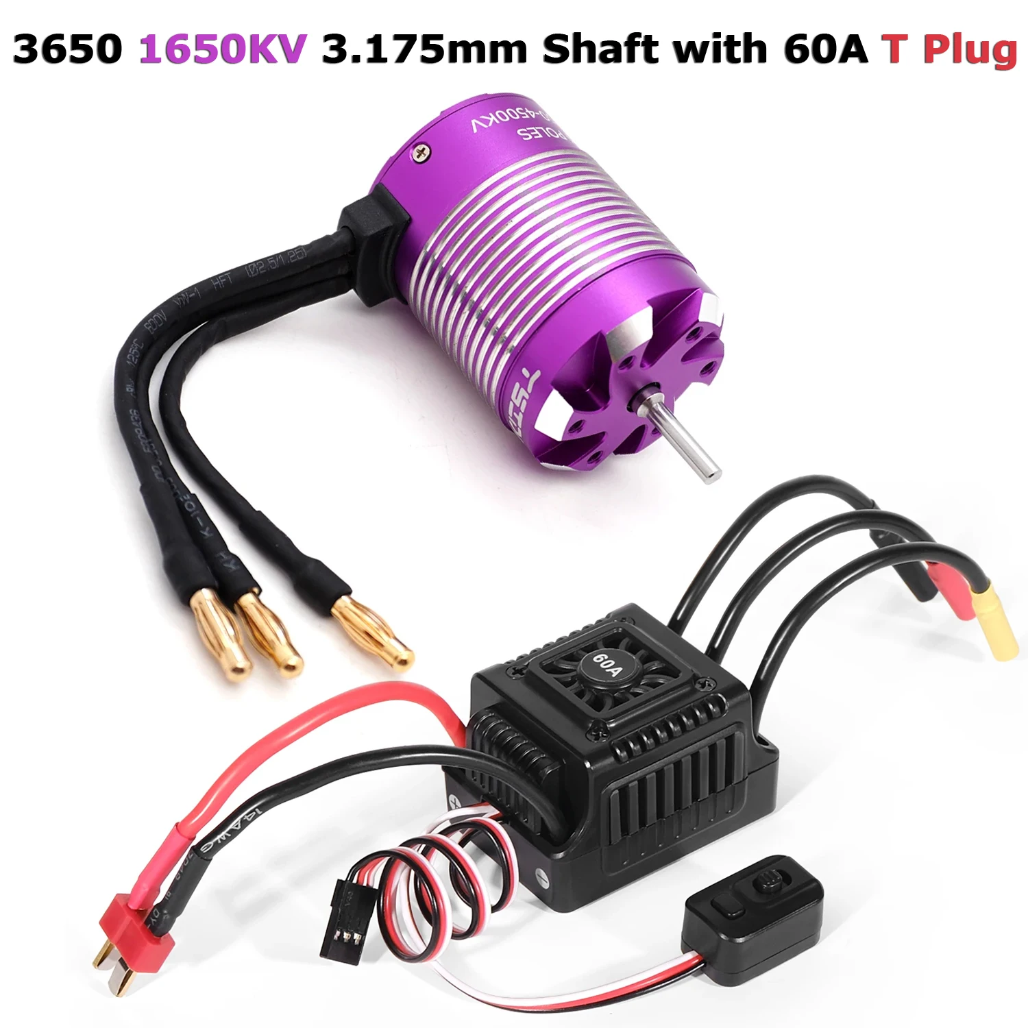 YSIDO RC Motor 3650 3660 Sensorloze borstelloze motor 5,0 mm / 3,175 mm as 60A ESC voor 1/10 RC Auto Drift Racing Off-Road RC Boot