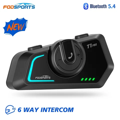 Fodsports T1 Pro мотоциклетная гарнитура, беспроводная Bluetooth гарнитура для шлема, 6 райдеров на расстоянии 2000 м, BT5.4, FM