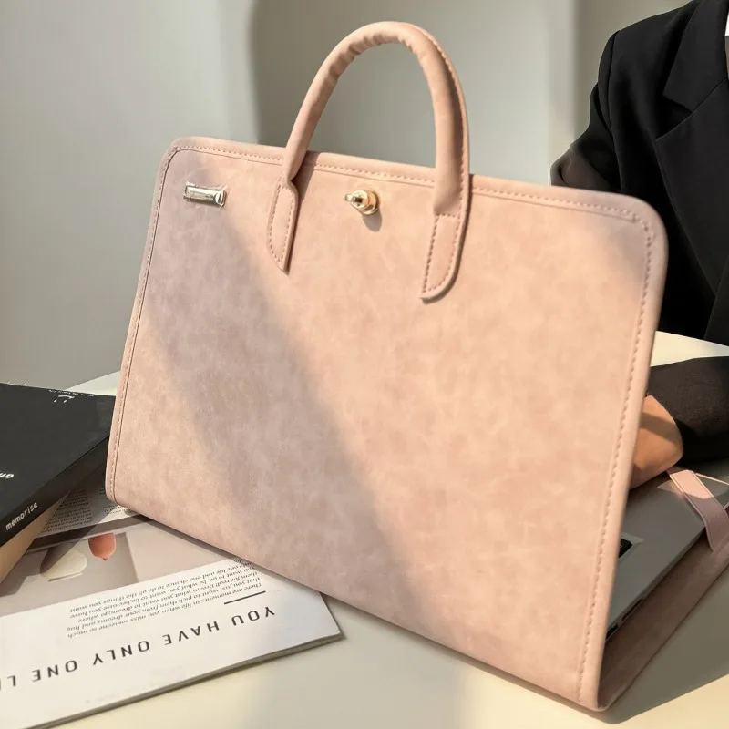 2026 New Minimalist Pink Laptop Sleeve Elegant Business Universal Notebook Case Handheld Protective Bag