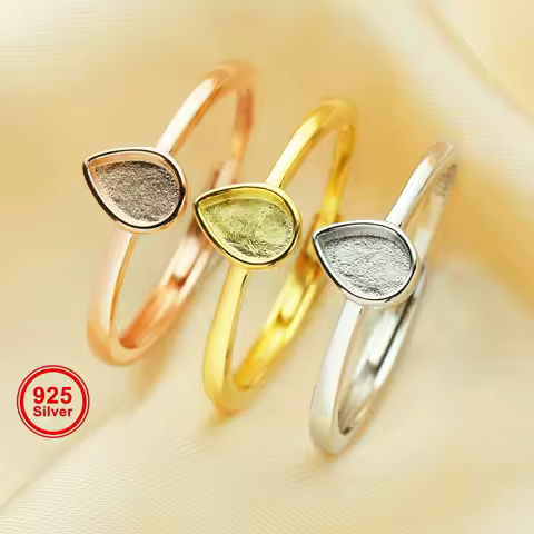 4x6MM Keepsake Breast Milk Resin Pear Ring Bezel Settings,Solid Back 925 Sterling Silver Rose Gold Plated Ring,DIY Ring 1294670