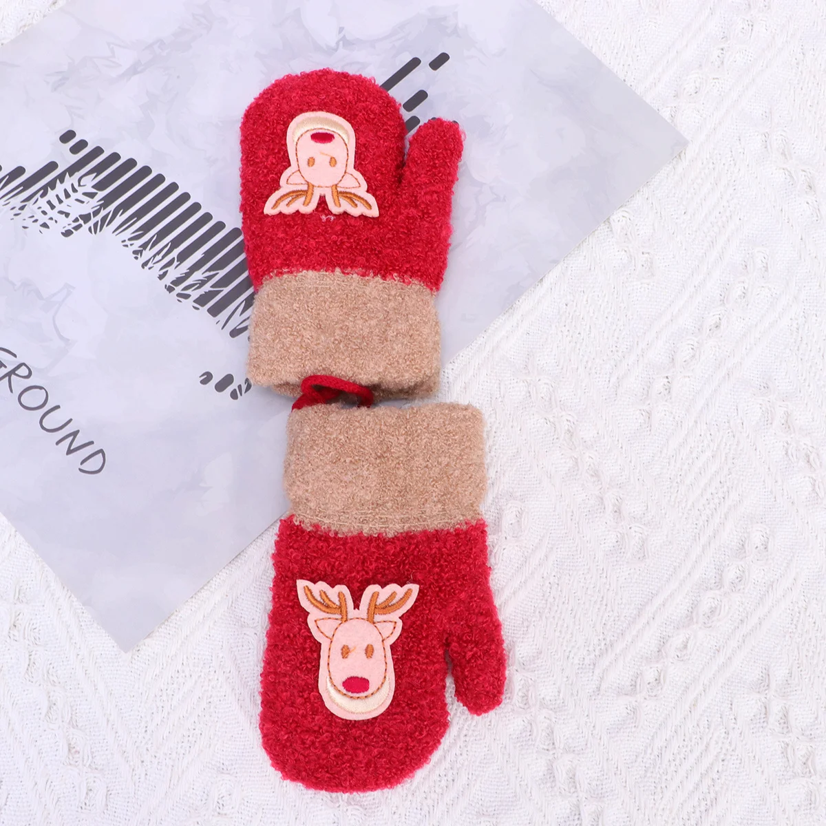 1 Para Świątecznych Rękawiczek z Motywem Łosia, Czerwone Ciepłe Zimowe Mitki, Pełne Pokrycie Ochrona Dłoni dla Dziewczynek i Dzieci, Świąteczne Mitki