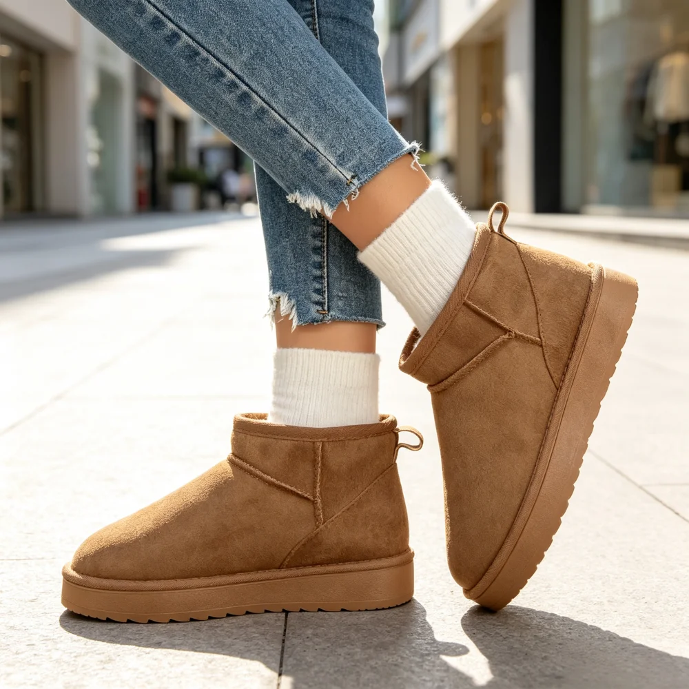 Winter Women Thick Fleece Lined Snow Boots Soft  Warm Casual Shoes Slip On Ankle Booties Anti Slip Sole Daily Footwear