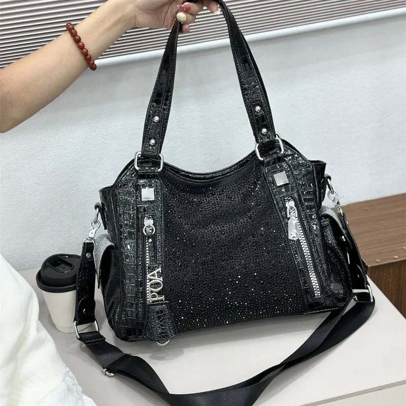 Korean fashion trend pink large capacity single shoulder crossbody sequin bag 2026 new sparkling luxury handbag