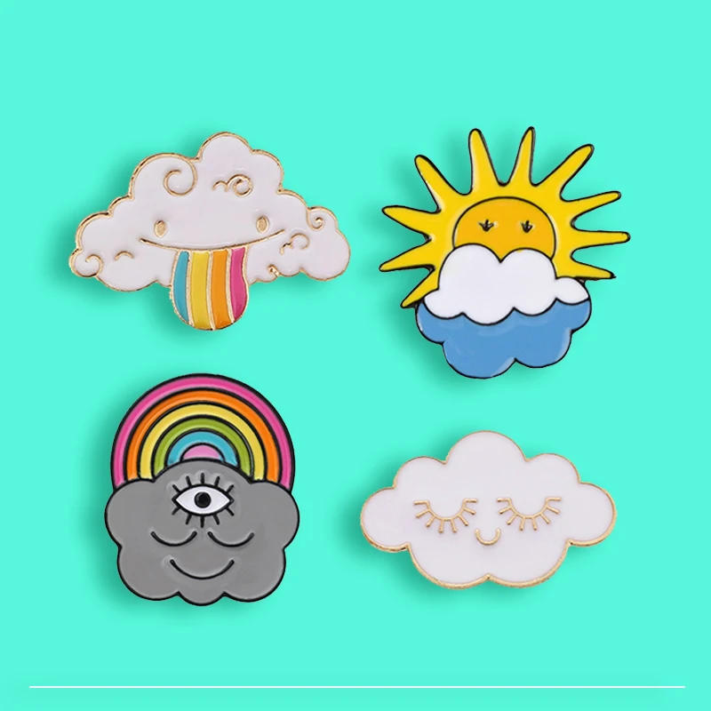 Cartoon Cute Rainbow Smiling Clouds Enamel pin Weather Dark cloud White cloud Brooches Bag Lapel Pin Badge Jewelry Gift for Kids