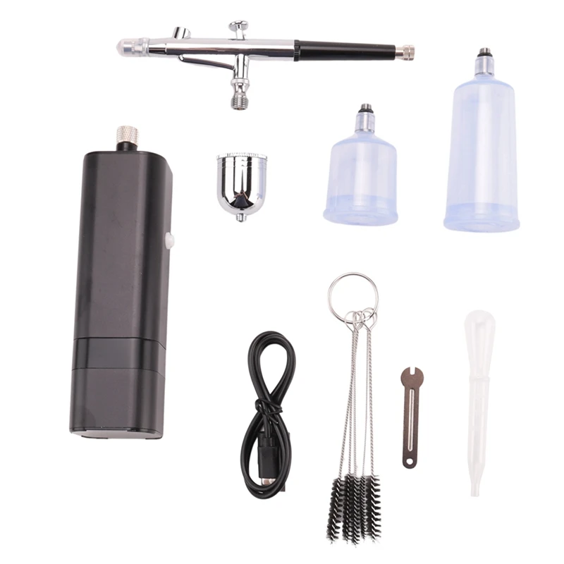 

1Set Cordless Airbrush Kit With Compressor 32 PSI Handheld Air Brush Set Dual Action Airbrush For Nail Art,Painting,Decor Metal