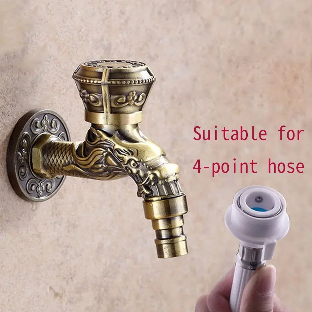 Carved Wall Bottle Tap Bibcock Zinc Alloy Retro Tap Decorative Outdoor Garden Faucet Washing Machine Mop Tap