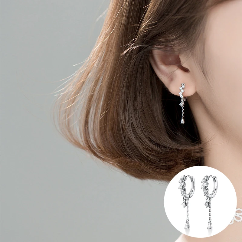 

100% 925 Sterling Silver Zircon Water Drop Earrings for Women Girl Simple Geometric Design Jewelry Birthday Gift Dropshipping