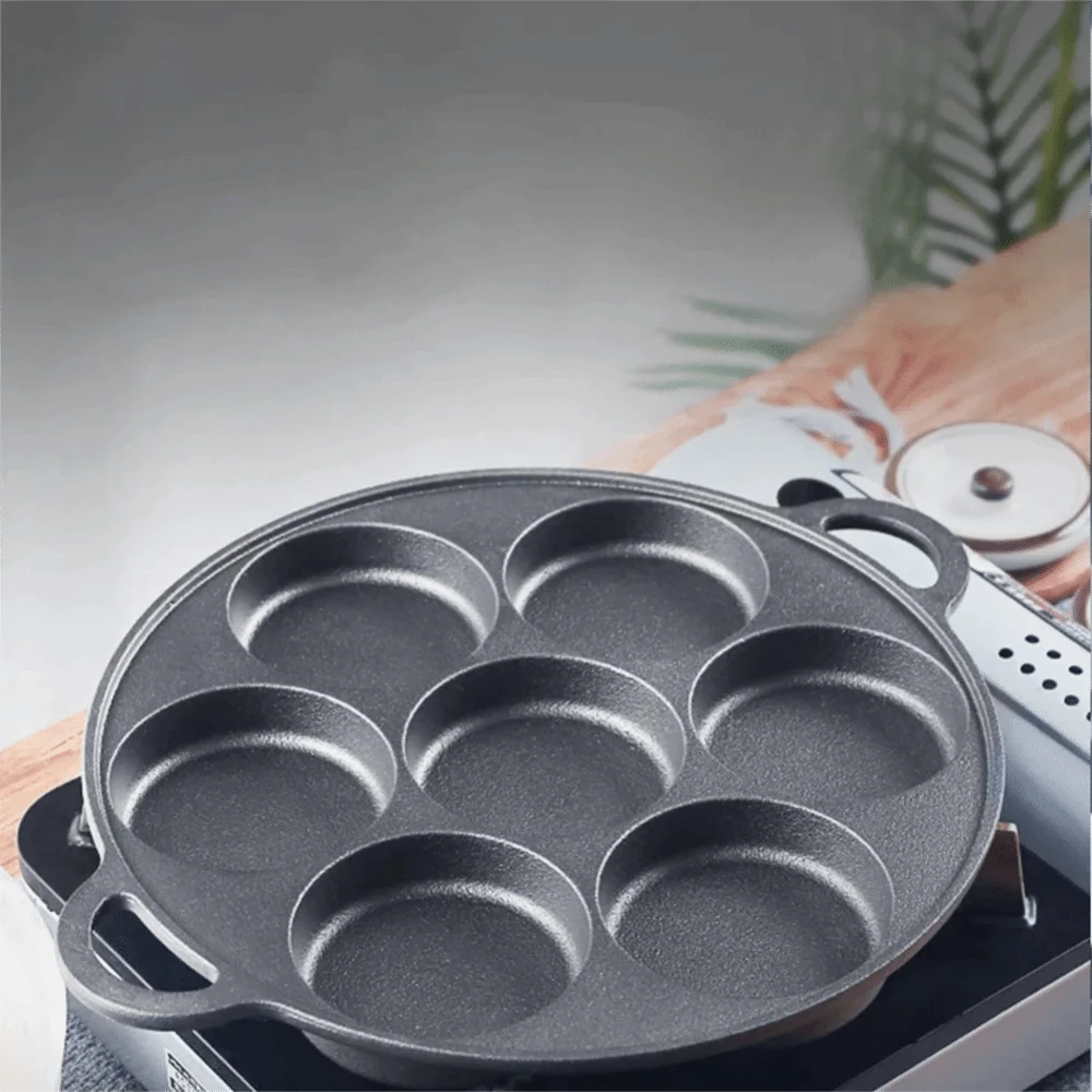 

Cookware Cast Iron 7 Hole Omelette Pan Efficient Non-Stick Kitchen Frying Pan Labor-saving Round Fried Eggs Pot Pie