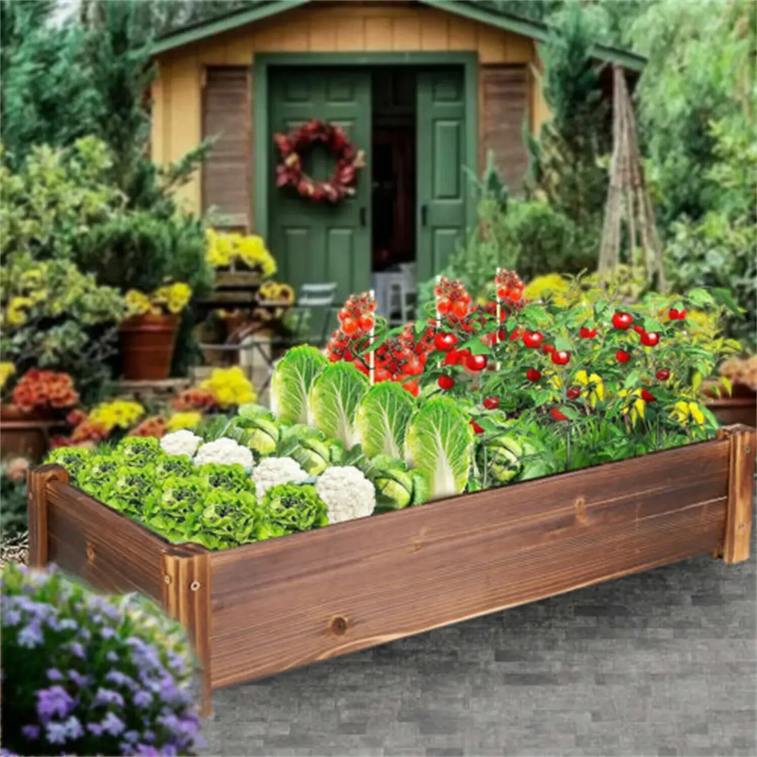 

B Solid Pinewood Raised Garden Bed Horticulture Elevated Planter Box Outdoor Indoo