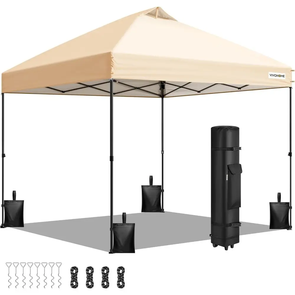 

10x10ft Portable Outdoor Shelter Tent with Wheel Bag and 4 Sandbags, Heavy Duty, Beige