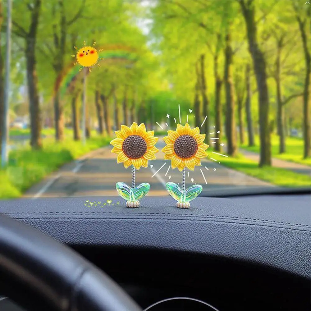 Creative Car Ornaments Shaking Head Cute Fresh Sunflower Center Console Rearview Mirror Ornaments Car Accessories Ladies Gifts