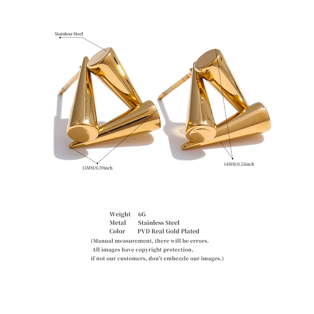 Yhpup Ohrstecker aus Edelstahl mit dreieckiger Geometrie, ungewöhnlich, rostfrei, Metall, 18 Karat PVD-beschichtet, trendiger Alltagsschmuck, Bijoux – Detail 1