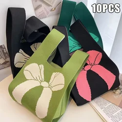 Modne damskie torby na palce w kształcie kokardki Casual Sweet Girl Knit Bow Bags for Shopping Handmade Casual Wrist Bag Girls Storage Bag