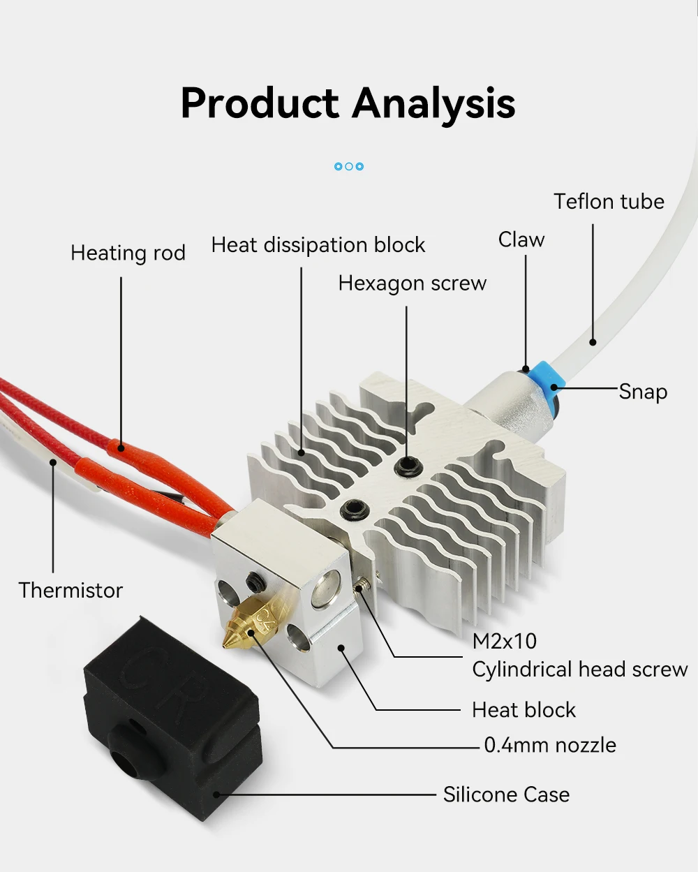 Ender 3 Neo Hotend Kit Hotend Zusammengebauter Extruder für Ender 3 V2 Neo Ender 3 Max Neo Ender 3 Neo 0,4 mm Düse – Detail 2