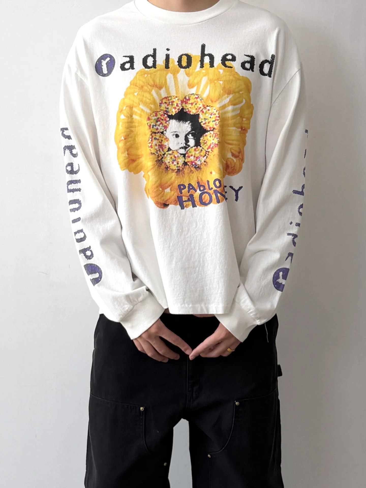 Casual Long Sleeve Radiohead Sunflower Print Loose Street Style T-Shirt for Men Breathable Cotton Autumn Fashion T-Shirt