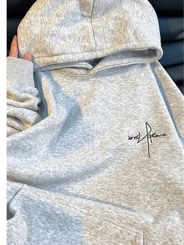 

plus Size Hoodie Sweatirt Women's American Embroidery Thiened Loose Fit Long Sve Fce Lined Trendy Autumn Winter