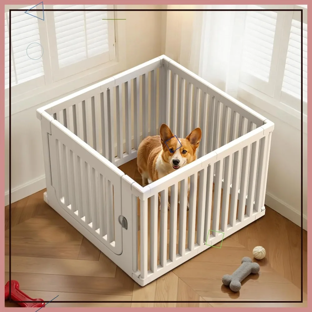 

23.6" H Plastic Pet Playpen with Lockable Wide Door, 7 Panels Expandable Fence, Portable Indoor/Outdoor for Pets up to 22 lbs
