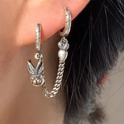 New Arrival Vintage Rabbit Carrot 925 Silver Needle Single Conjoined Double Ear Hole Earrings Jewelry 1pcs/set