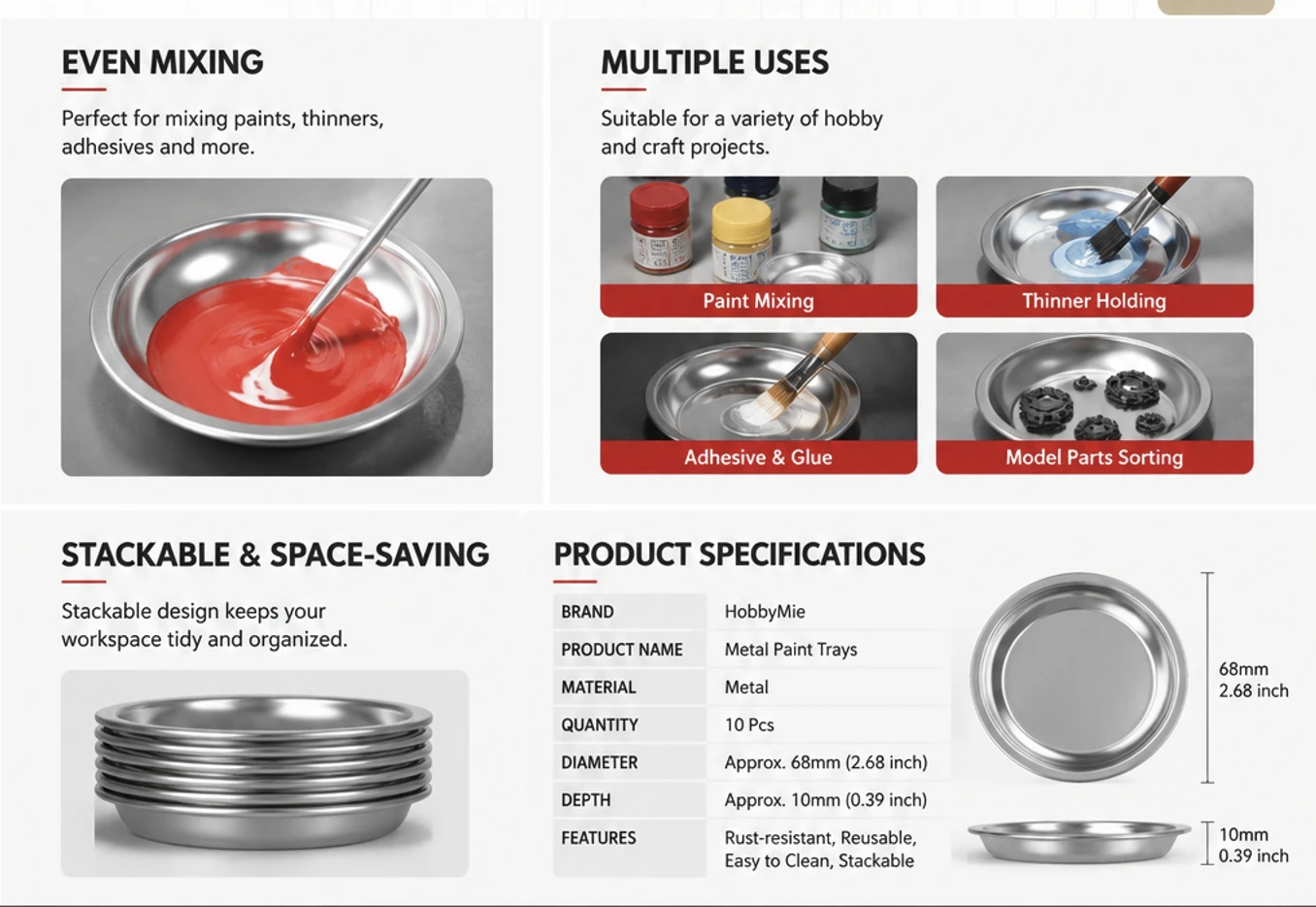 Hobby Mio Model-building Tools For Airbrush And Hand-painting; All-metal Paint Palette, Model Number 30050022.