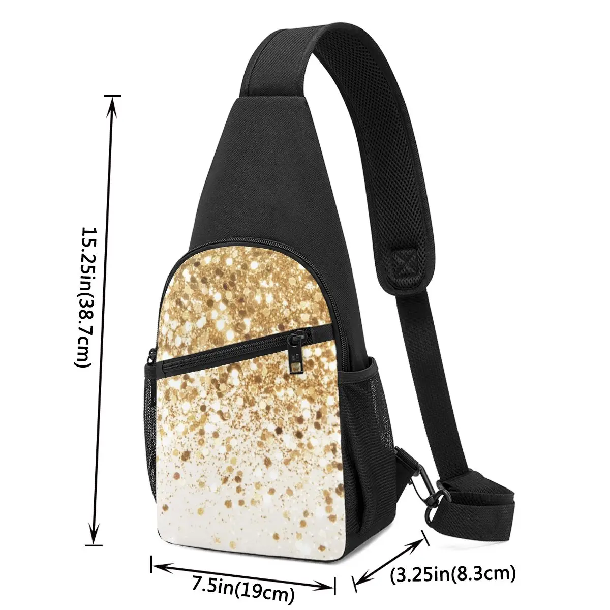 Black And Gold Glitter Pattern Chest Bag Men Sling Crossbody Backpack Chest Bag Travel Hiking Daypack Shoulder Bag