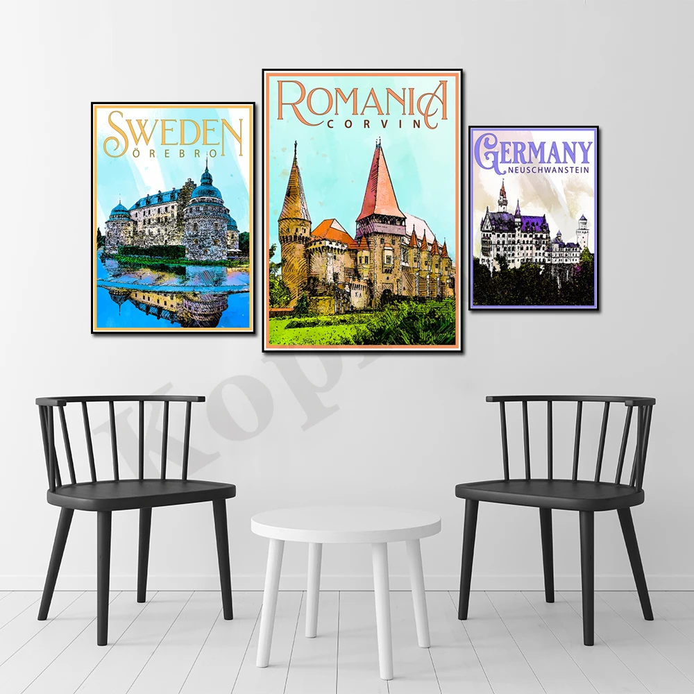 Germany Romania Austria Denmark England France Switzerland Ireland Sweden Portugal Italy. City Travel Landscape Canvas Painting