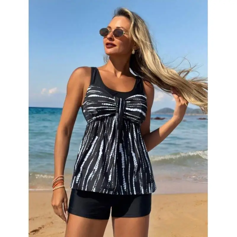 

Ladies Stripe Knot Two-Piece Set Tie Dye Casual Sportswear Autumn Seven-Quarter Sve No Brand