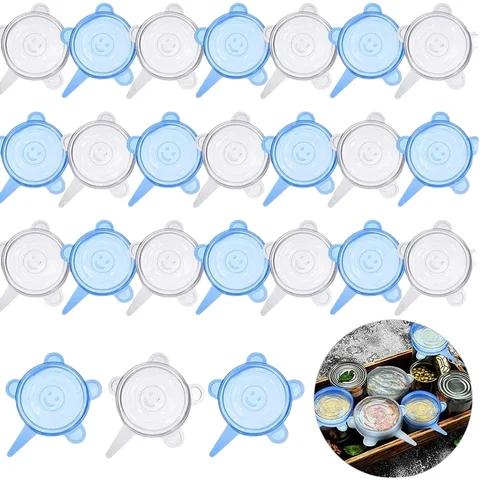 Pacote de 20 tampas extensíveis de silicone para frascos, tampas milagros reutilizáveis, tampas para frascos de mason, armazenamento de alimentos, tigelas pequenas de frutas, armazenamento de vegetais