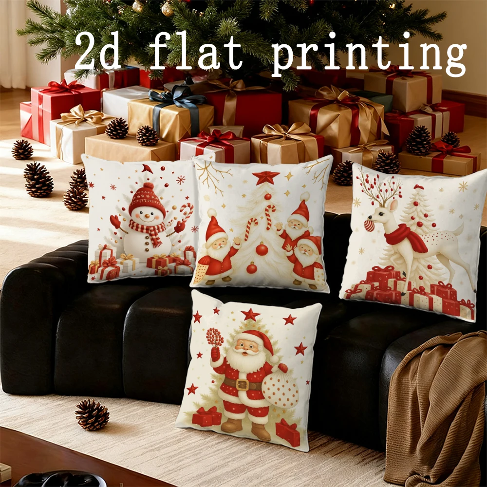 ديكور المنزل عيد الميلاد سانتا والرنة وسائد للديكور يغطي نمط غطاء الوسادة مناسبة لغطاء وسادة السيارة غرفة نوم أريكة #1