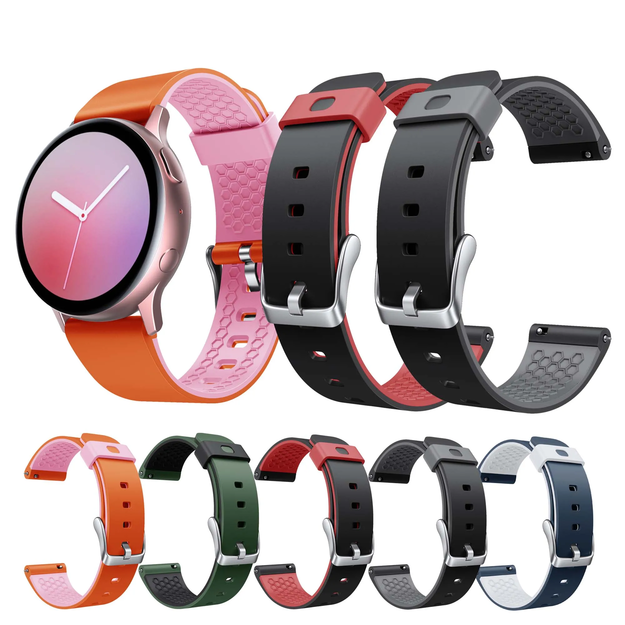 Pulsera inteligente de 20MM para Samsung Galaxy Watch3, correa de silicona para reloj Active2, Watch4, Galaxy WatchS2, Forerunner 158/245