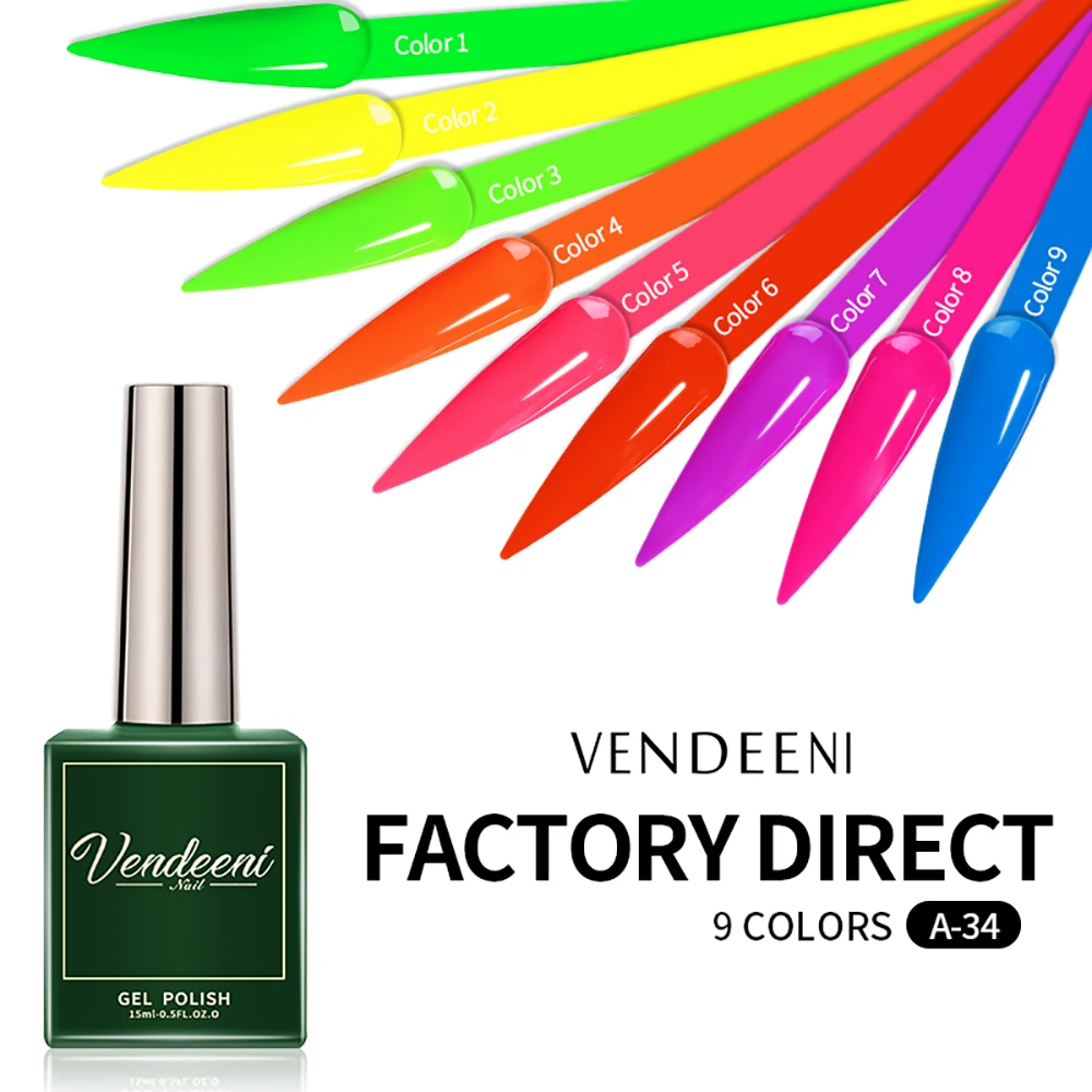 

Vendeeni 15ml Neon Color Nail Gel Polish Candy Hot Pink Green Yellow Nails Art Gel Varnish UV LED Gel Nail Lacquer