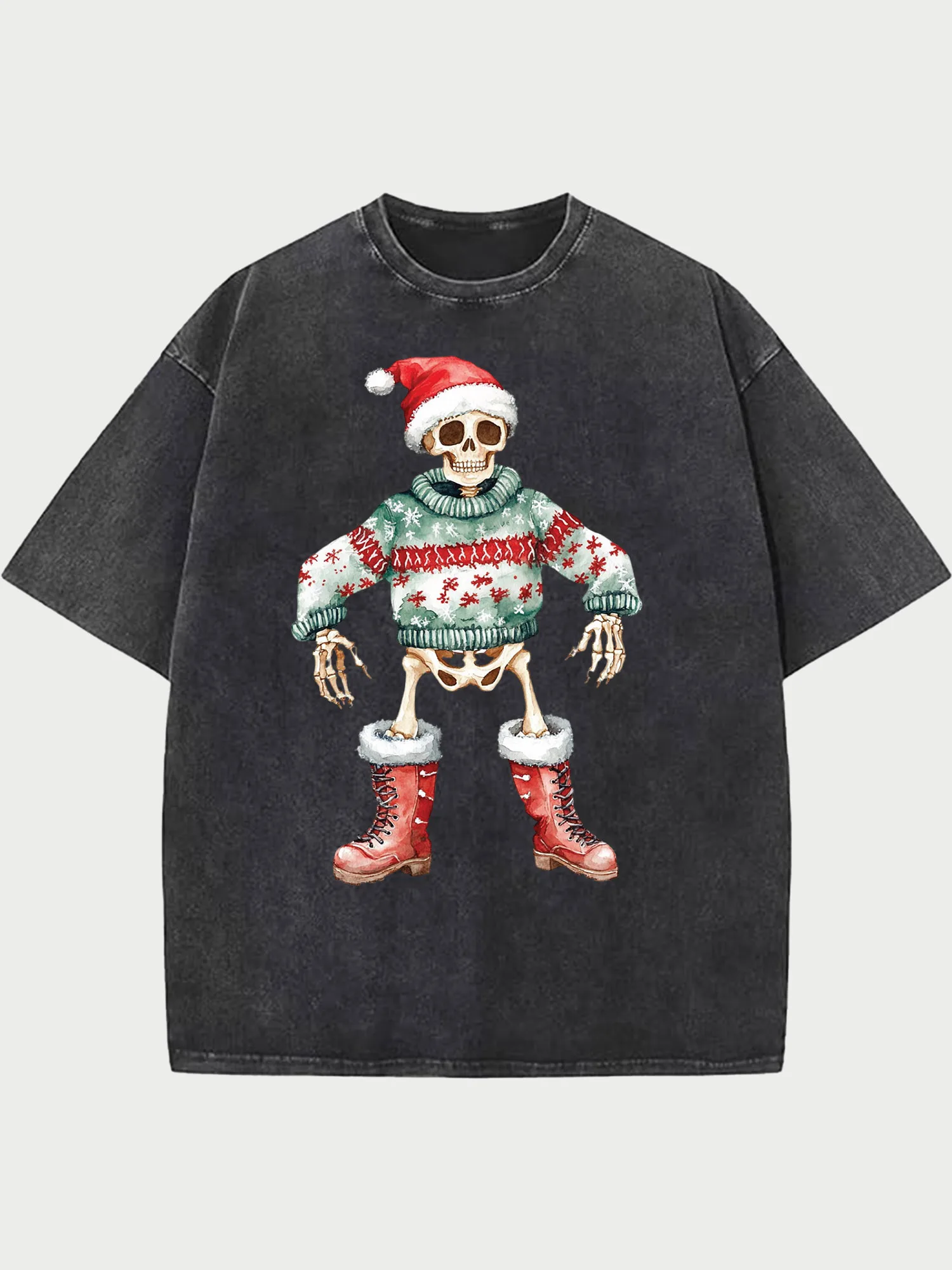 

Мужская хлопковая футболка большого размера свитером и черепом, футболка с стираным рисунком, винтажная уличная футболка на лето