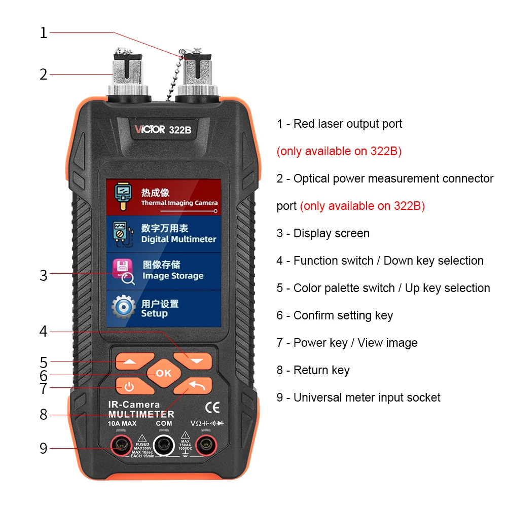 Victor 322AB Thermal Imager Multimeter 60,000 Count Digital Multimeter 240*320 Resolution Rechargeable Battery PCB Inspection