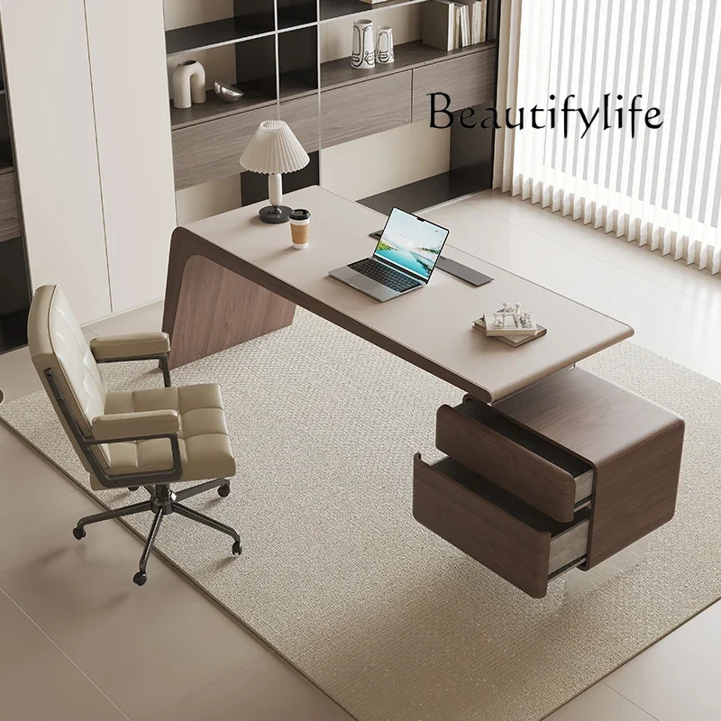 J N49 Retro Style High-end Sense Home Desk Italian Minimalist Living Room Study Desk Light Luxury Modern Solid Wood Computer Des