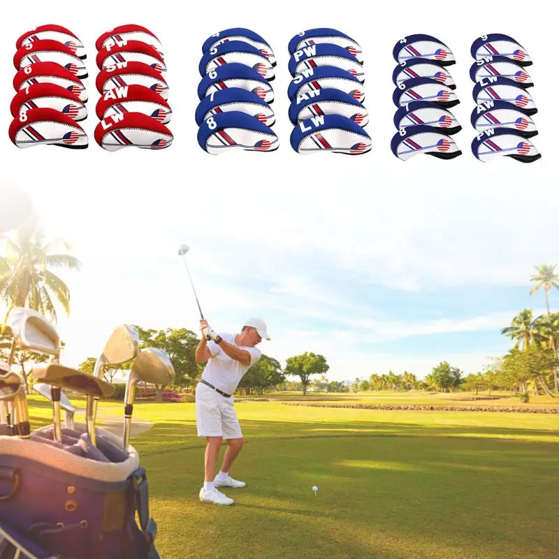 10 Pcs/Set Portable Sport Neoprene Golf Club for Head Cover Iron Protective Headcovers for Case Protector