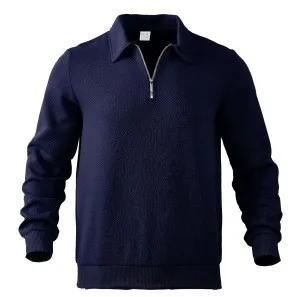 New Spring and Autumn Men’s Half-Zip Jacquard Polo Sweatshirt— Waffle Texture, Lapel Collar