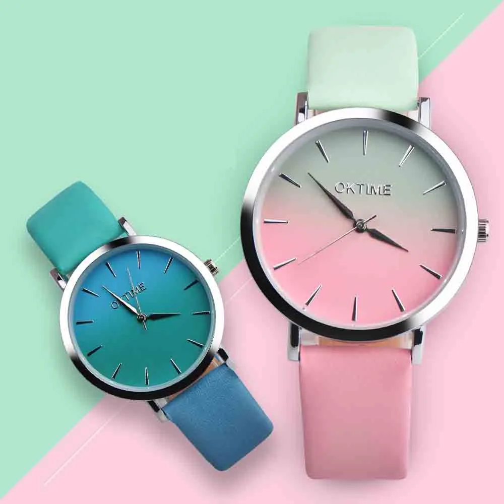 

Ladies Fashion Watch Gradient Clock 2 Color Watchstrap Casual Women Watches Female Quartz Wristwatches Reloj Mujer