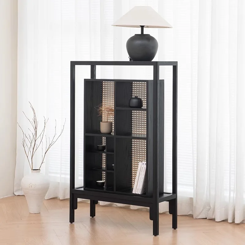 Solid wood display cabinet Modern simple pantry storage cabinet Nordic black multi-functional pantry cabinet