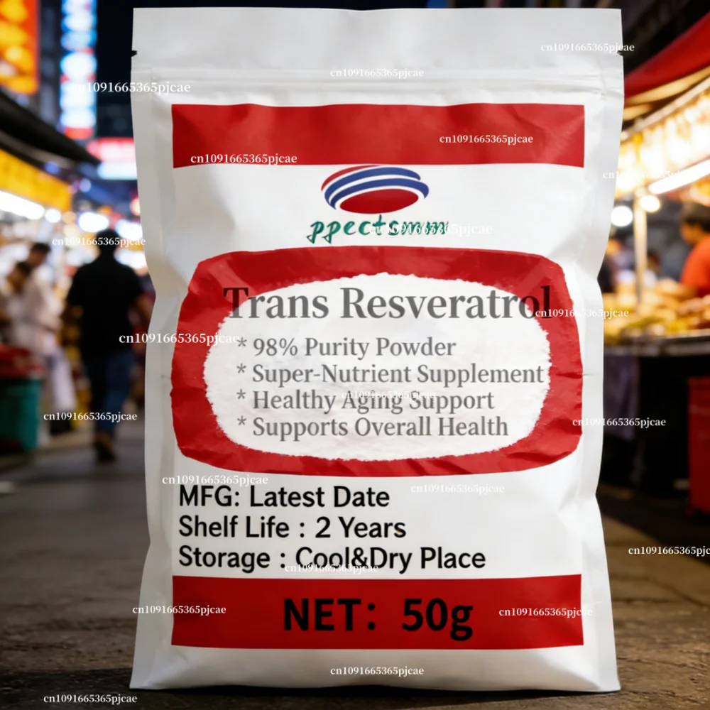 Polvo de Trans-Resveratrol 100% Personalizado a Nivel Global, Empaquetado en Papel de Aluminio para Entrega Rápida