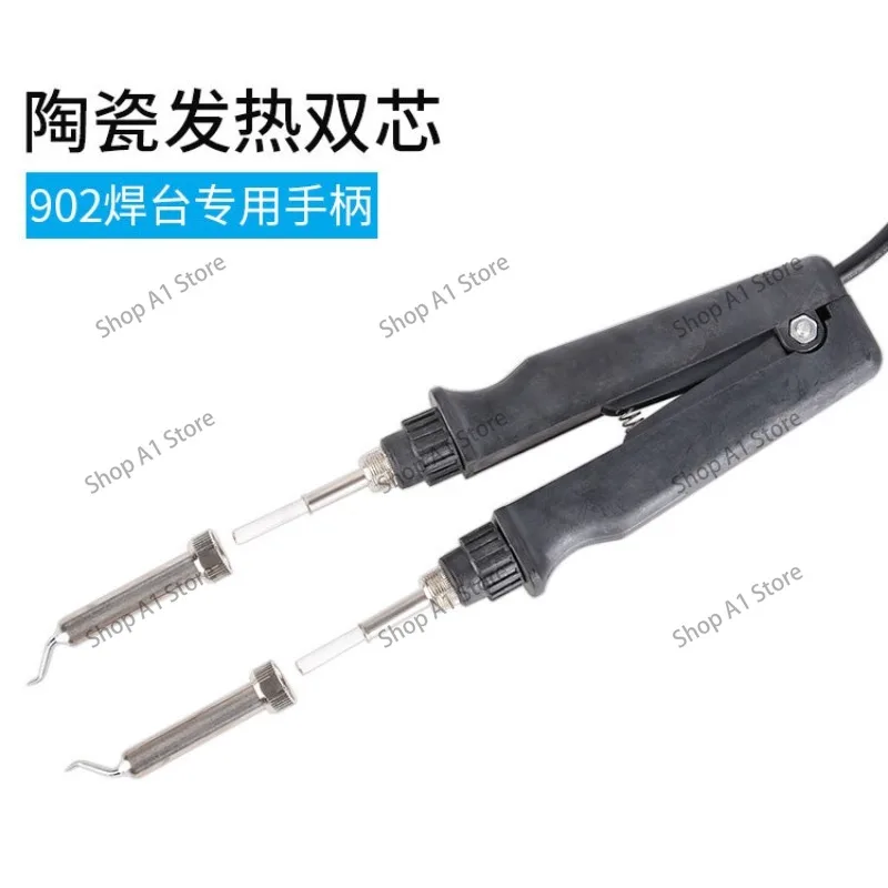Dual Soldering Iron Station 902 Handle, 7 Pin Soldering Tweezers Clip, Ceramic Heating Dual Core Soldering Handpiece