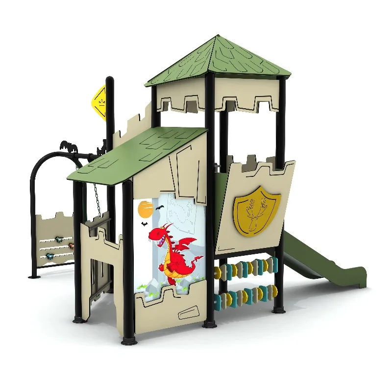 Wooden Outdoor Playground Set Steel Playhouse Kids Garden Use Kids Commercial Play Structure with Slide & Climbing for Backyard