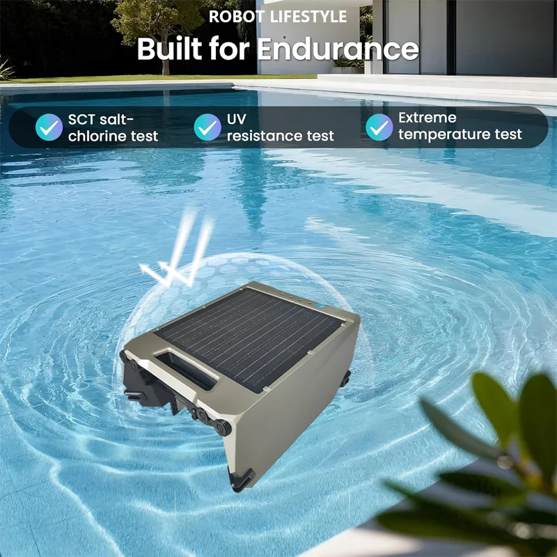 Pool Robotic Skimmer Robot Solar Cleaning Pool with 220μm Filtration 12W Solar Panel 5200mAh Battery  20 Hours Working Time
