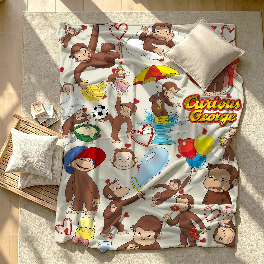 Curious George Monkey & Banana Blanket Soft Warm And Thick Perfect For Bedroom Living Room Bed Sofa Camping Picnic Office Gift