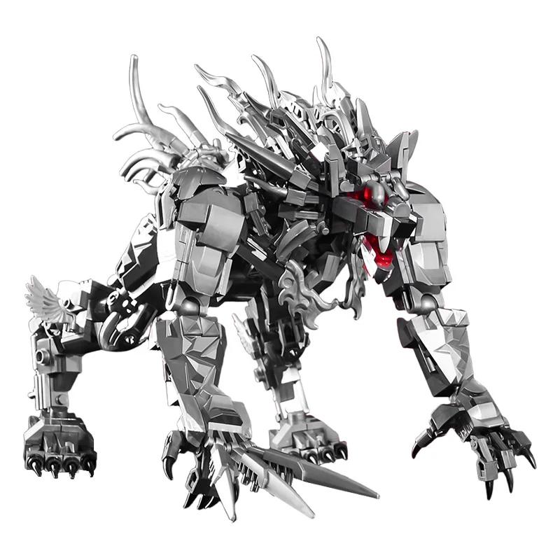 Creativo 813 pezzi notte oscura lupo mannaro figurine blocchi di costruzione MOC armatura argentata Mecha Wolfman mattoni giocattoli per bambini ragazzi regalo