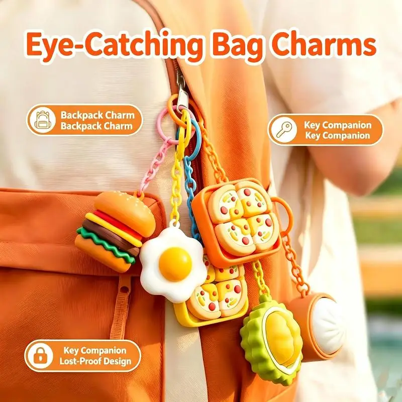 Creative Realistic Food-shaped Stress-relieving Keychain Bun And Hamburger Pendant Children's Toy Gift